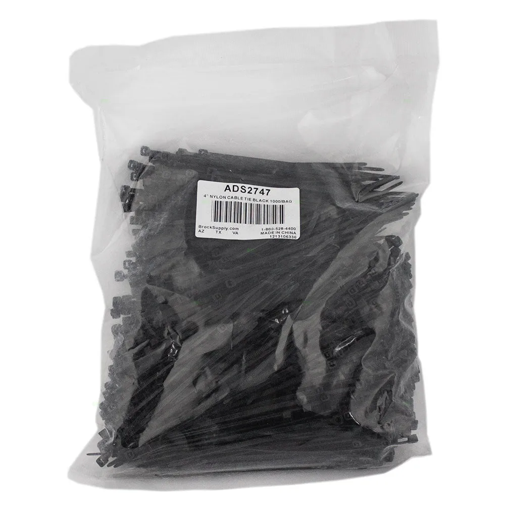 1000 Pc Bag Black Nylon 4" Cable Zip Ties Self Locking Head UV Heat Crafts Home
