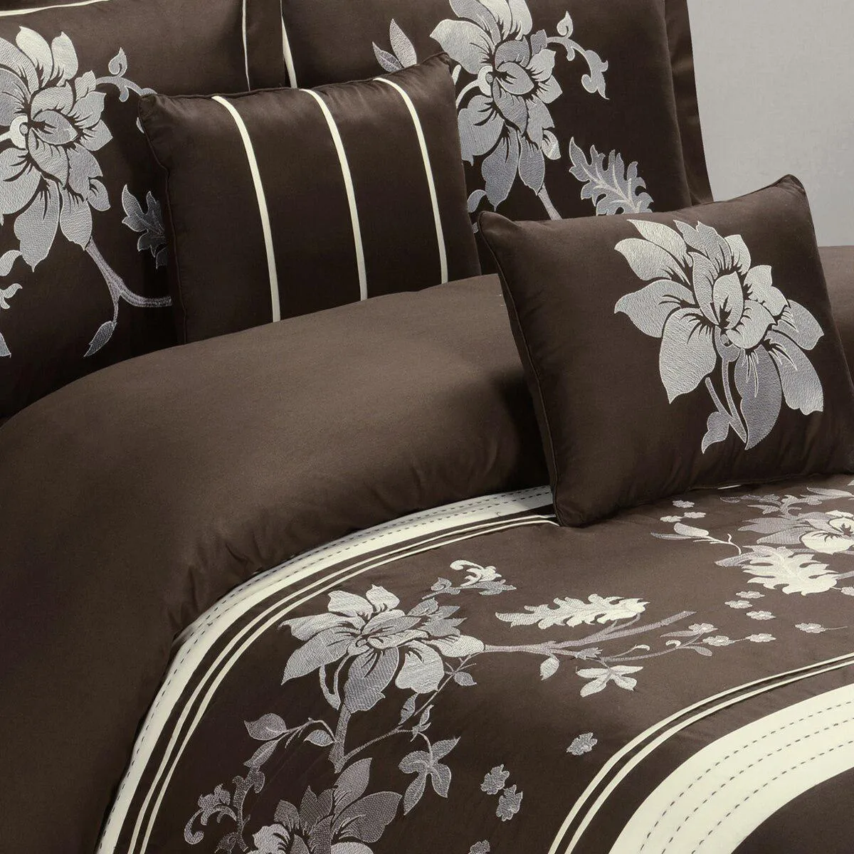 5 Piece Myra 100% Cotton Chocolate Duvet Cover Set