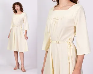 70s Light Yellow Midi Disco Dress - Large
