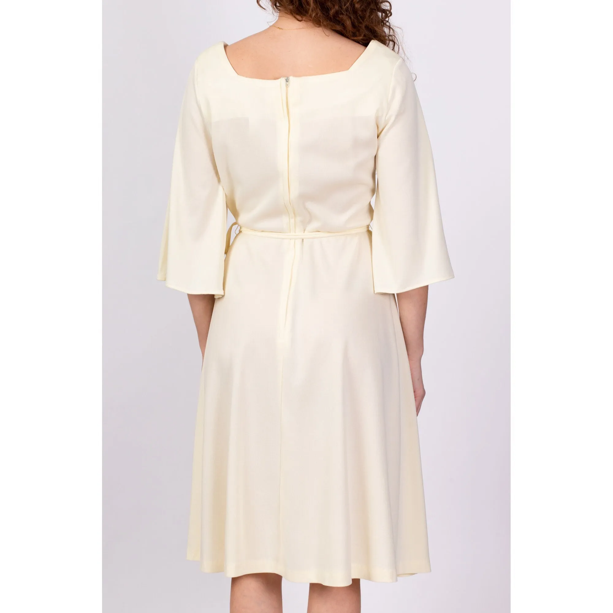 70s Light Yellow Midi Disco Dress - Large