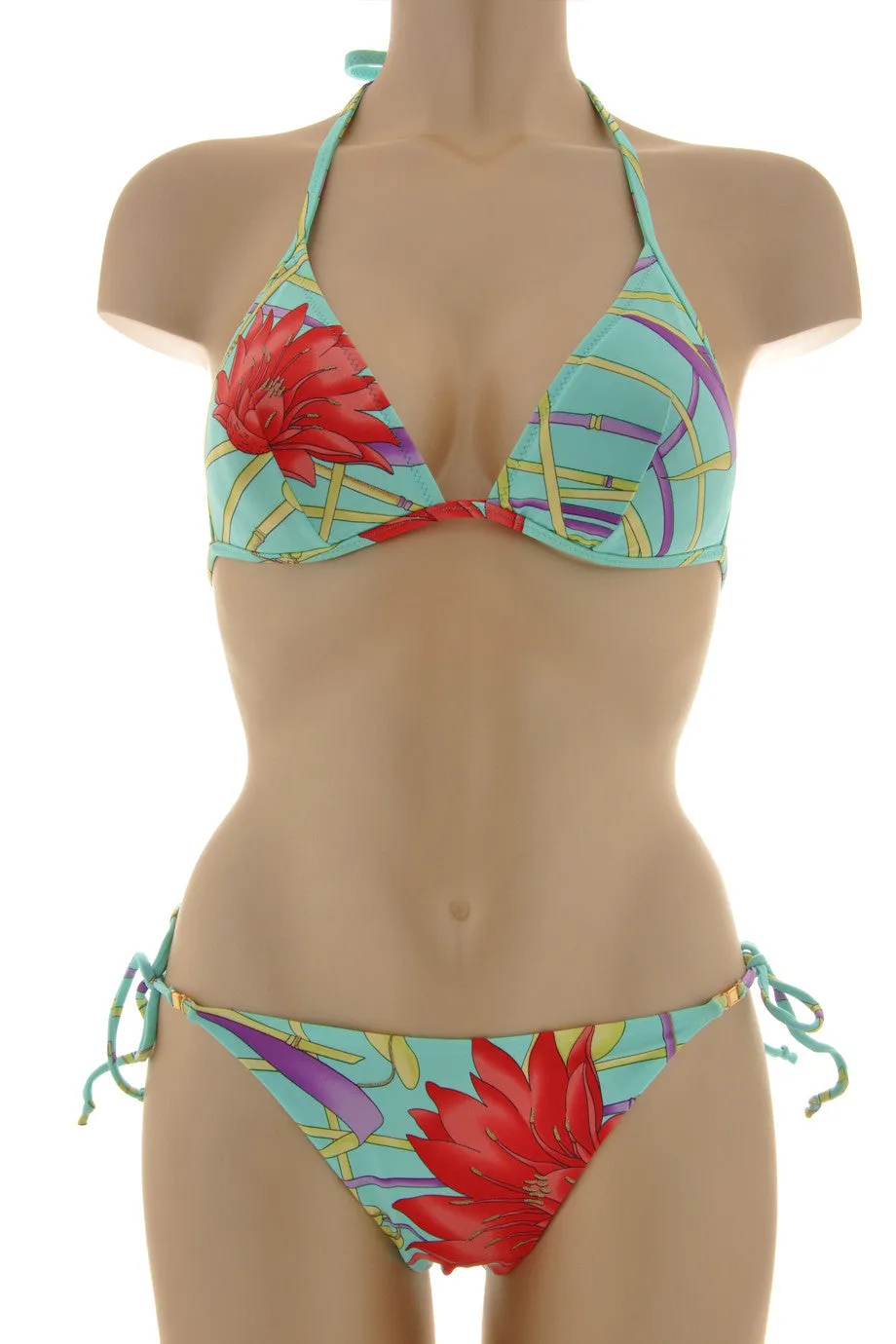 ARGENTOVIVO Moanda Multicolor Floral Triangle Bikini - Light Blue with Vibrant Floral Print