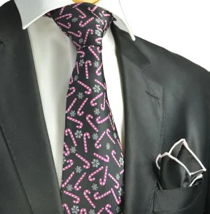Black and Pink Candy Cane Holiday Tie Set