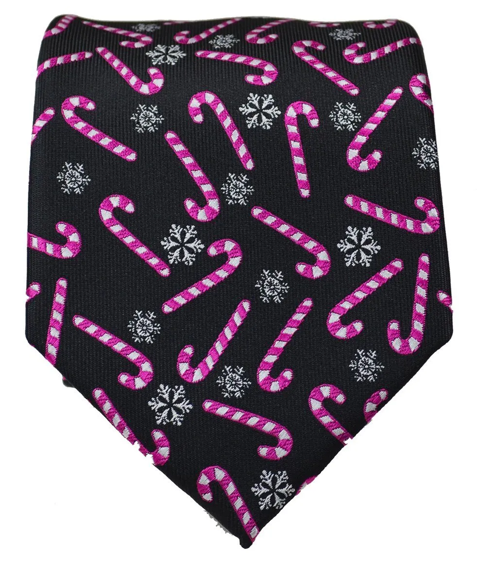 Black and Pink Candy Cane Holiday Tie Set