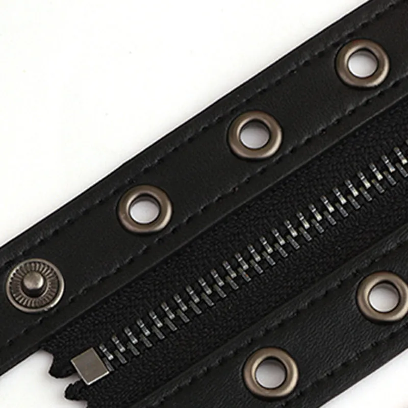 Black Vegan Leather Bracelet w/ Zipper and Grommet Details