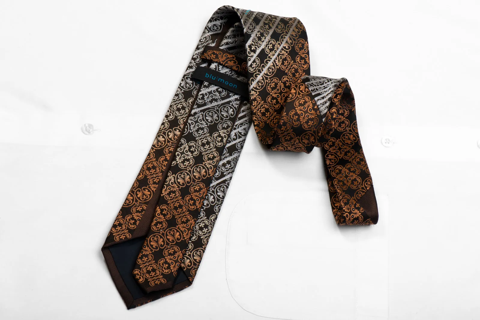 Elegant Blu Moon Silver Brown Striped Anthemion Pattern on Black with Sparkling Accents