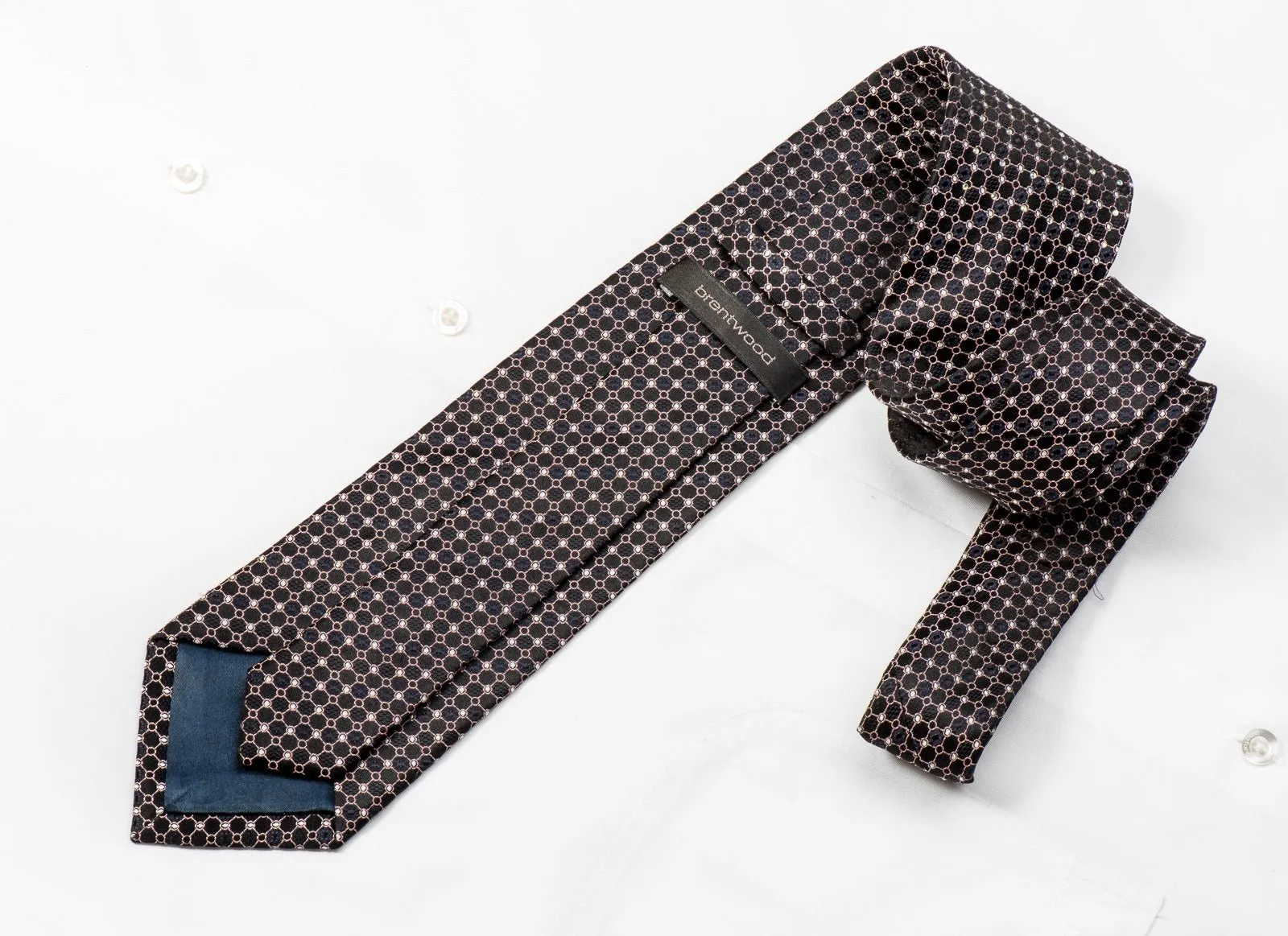 Brentwood Men's Crystal Tie Orange Trellis On Black Sparkling With Rhinestones