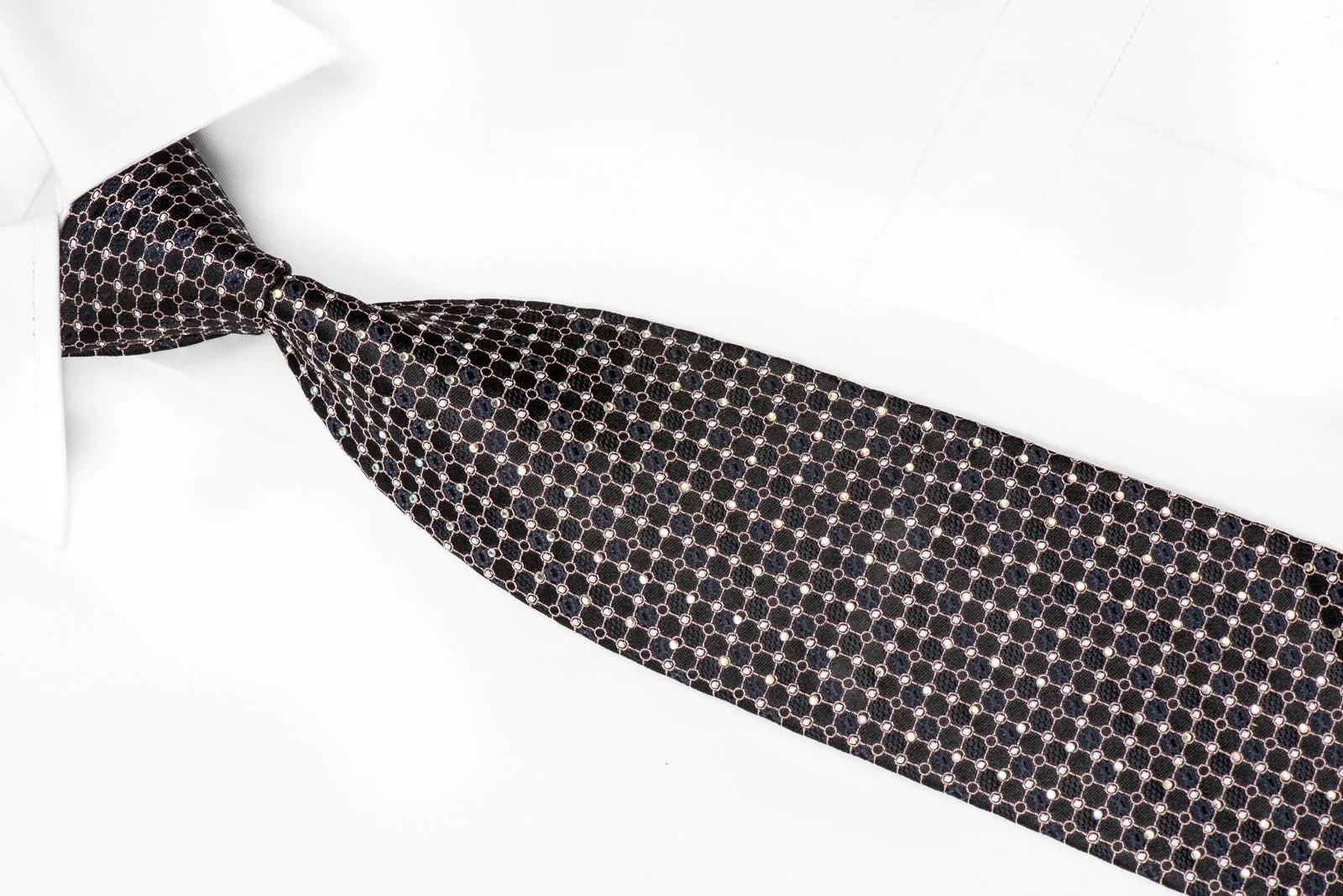 Brentwood Men's Crystal Tie Orange Trellis On Black Sparkling With Rhinestones