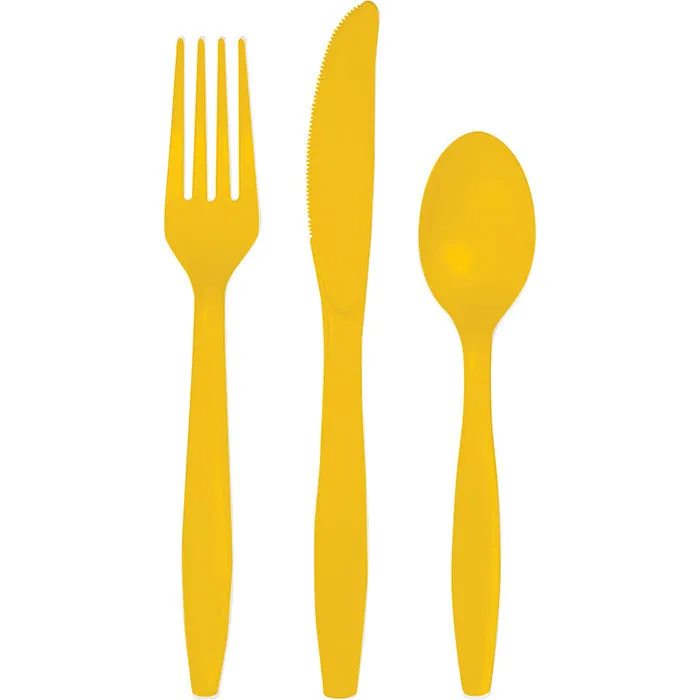 Bulk School Bus Yellow Value Friendly Assorted Plastic Cutlery (216 per Case)