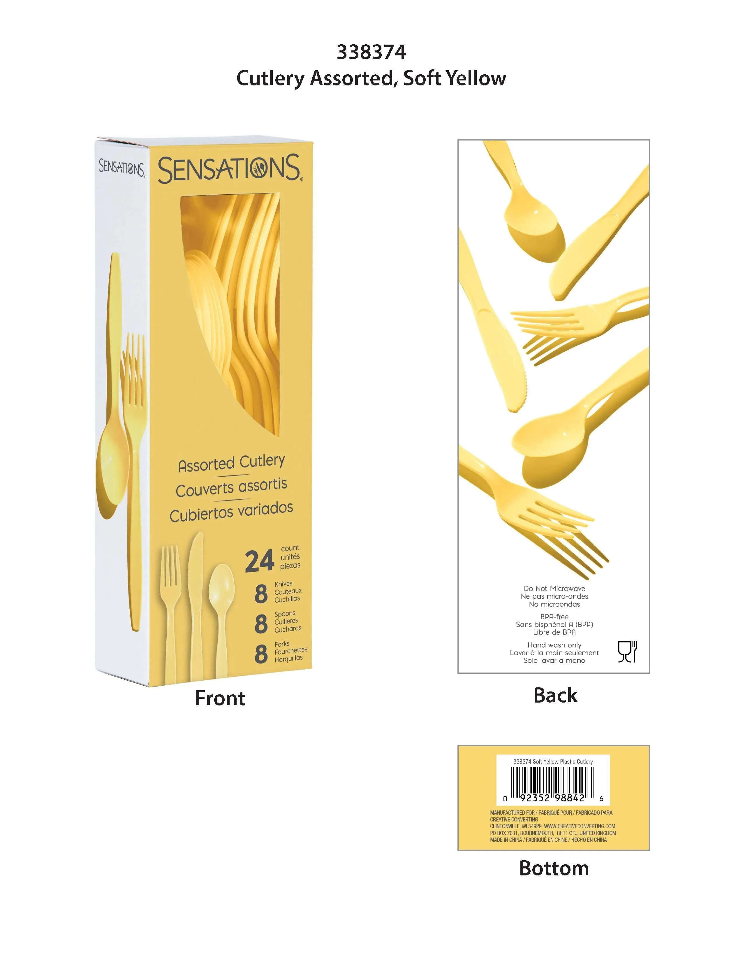 Bulk Soft Yellow Assorted Cutlery (288 per Case)