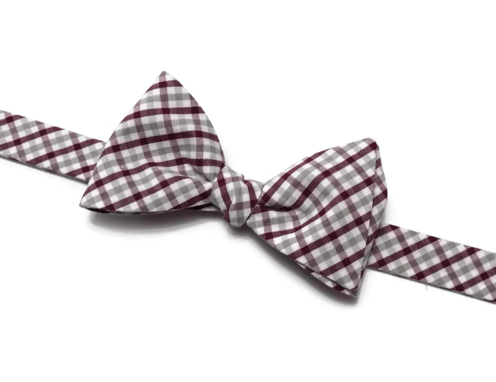 Burgundy & Gray Tattersall Check Bow Tie