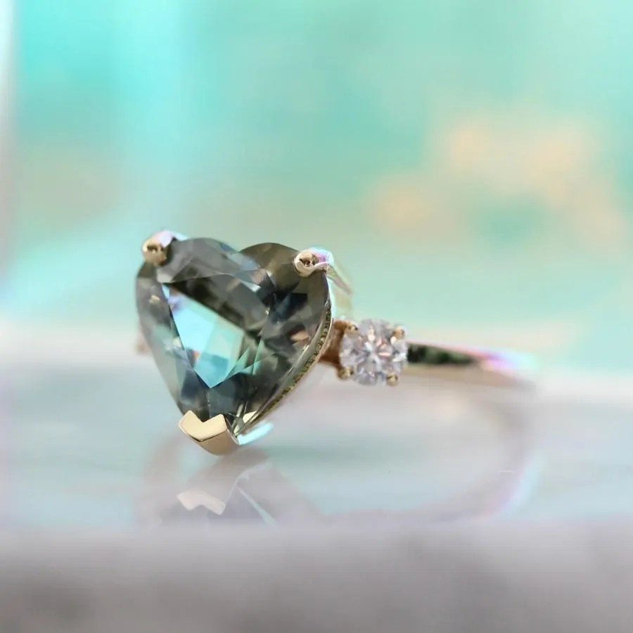 Coquette Light Green Heart Cut Tourmaline Ring