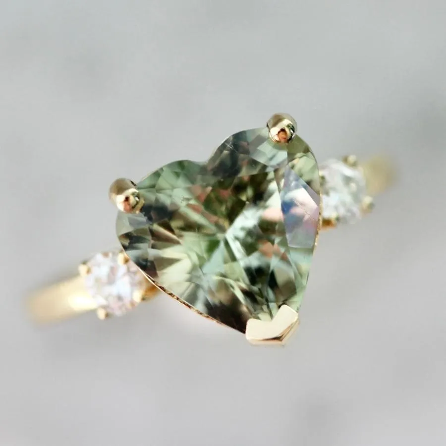 Coquette Light Green Heart Cut Tourmaline Ring