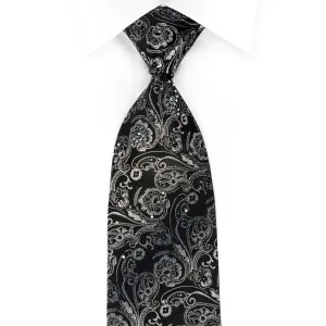 Daniel Hechter Silk Tie Silver Anthemion On Black With Rhinestones