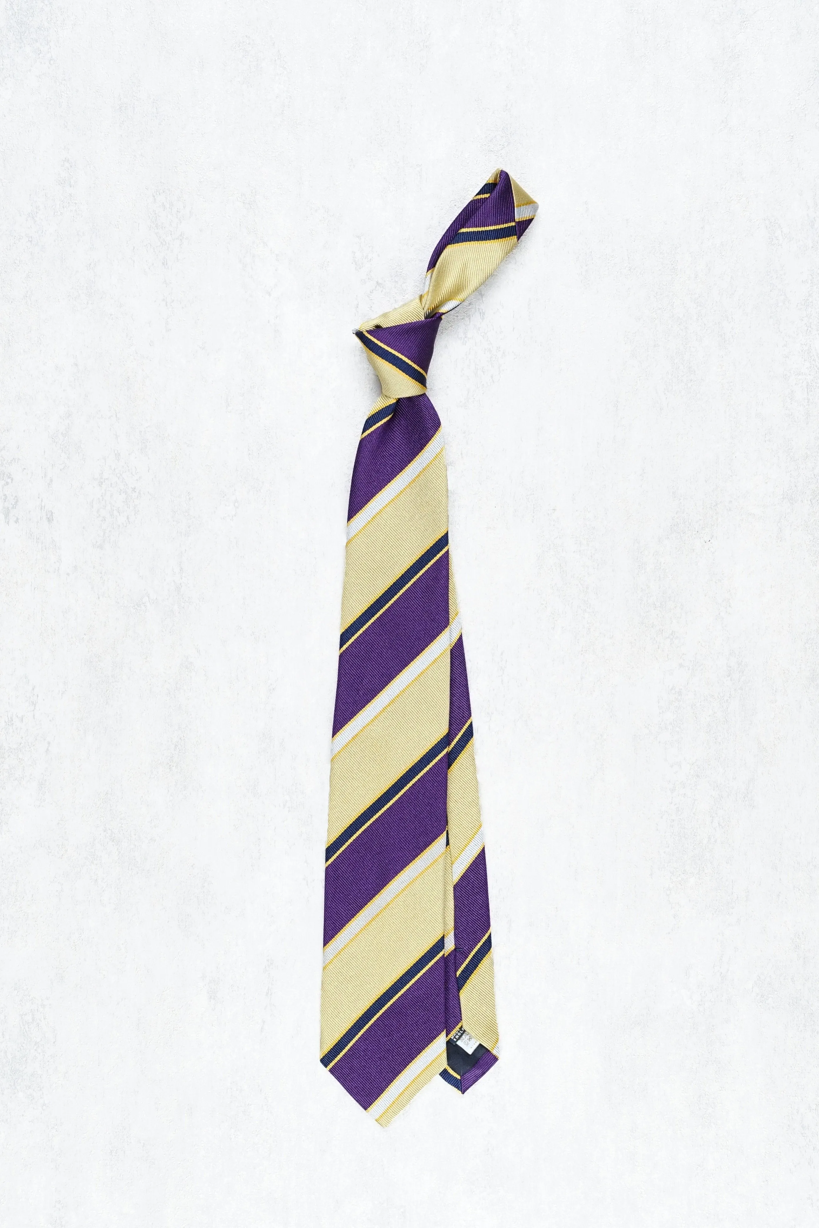 Drake's Purple/Yellow/Navy/Ivory Stripe Silk Tie