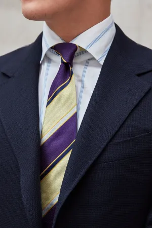 Drake's Purple/Yellow/Navy/Ivory Stripe Silk Tie