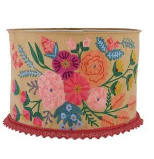 EMBROIDERED TAN NATURAL W RED LAMP SHADW