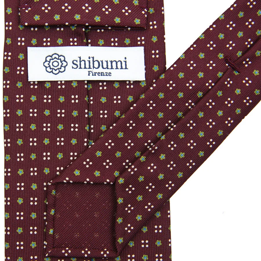 Floral Printed Bespoke Silk Tie - Burgundy V