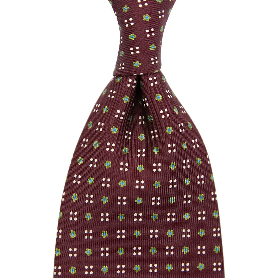 Floral Printed Bespoke Silk Tie - Burgundy V