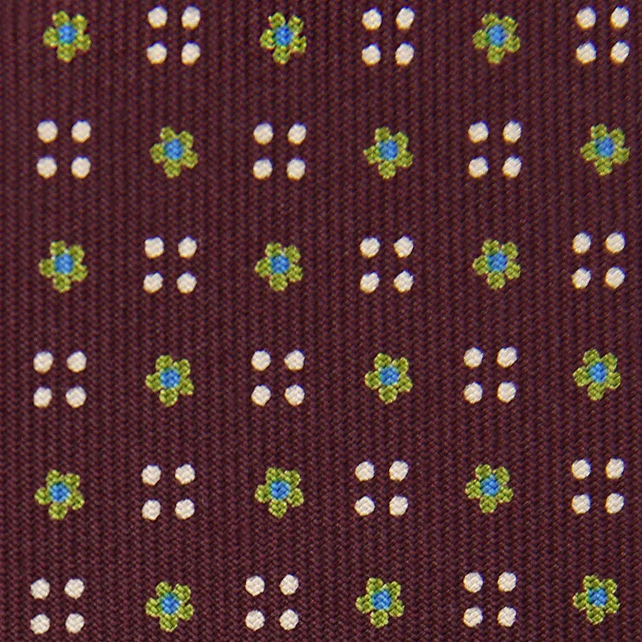 Floral Printed Bespoke Silk Tie - Burgundy V