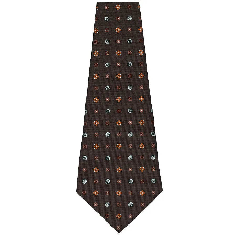 Floral Printed Bespoke Silk Tie - Chocolate