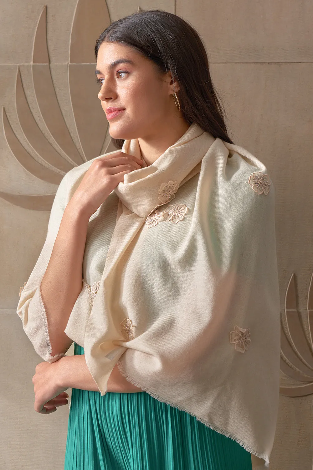 Flower Shower | Embroidered Wool Silk Stole