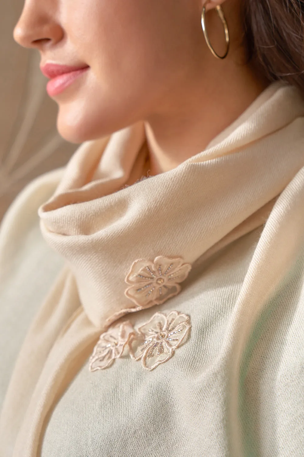 Flower Shower | Embroidered Wool Silk Stole