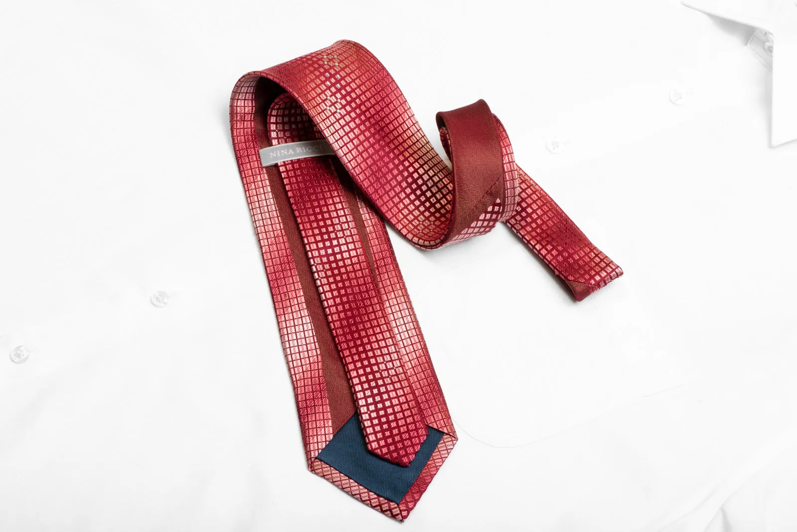 Geometric On Red Burgundy Rhinestone Silk Necktie With Sparkles