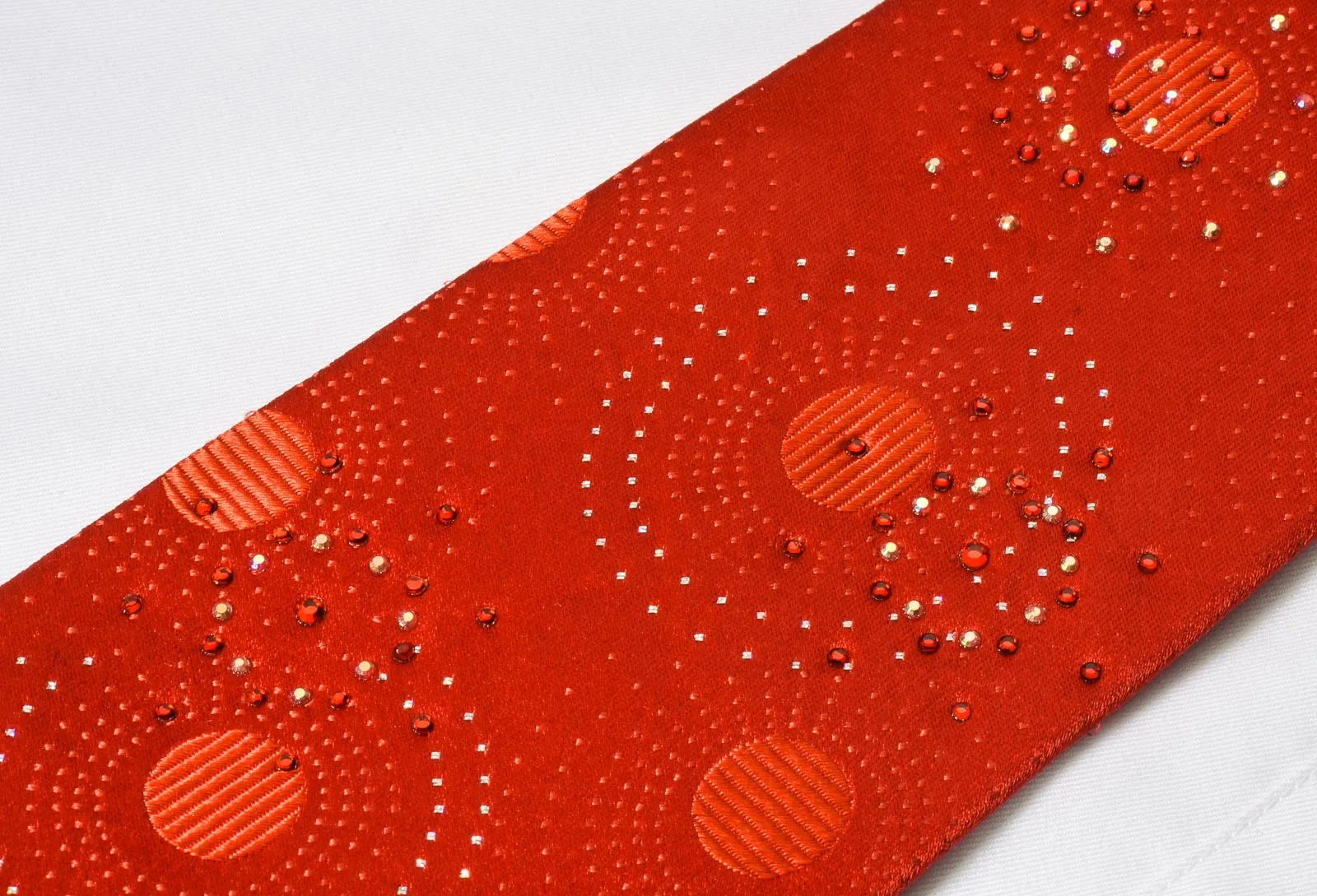 Giorgio Ferri Rhinestone Silk Tie Medallions On Red With Silver Sparkles