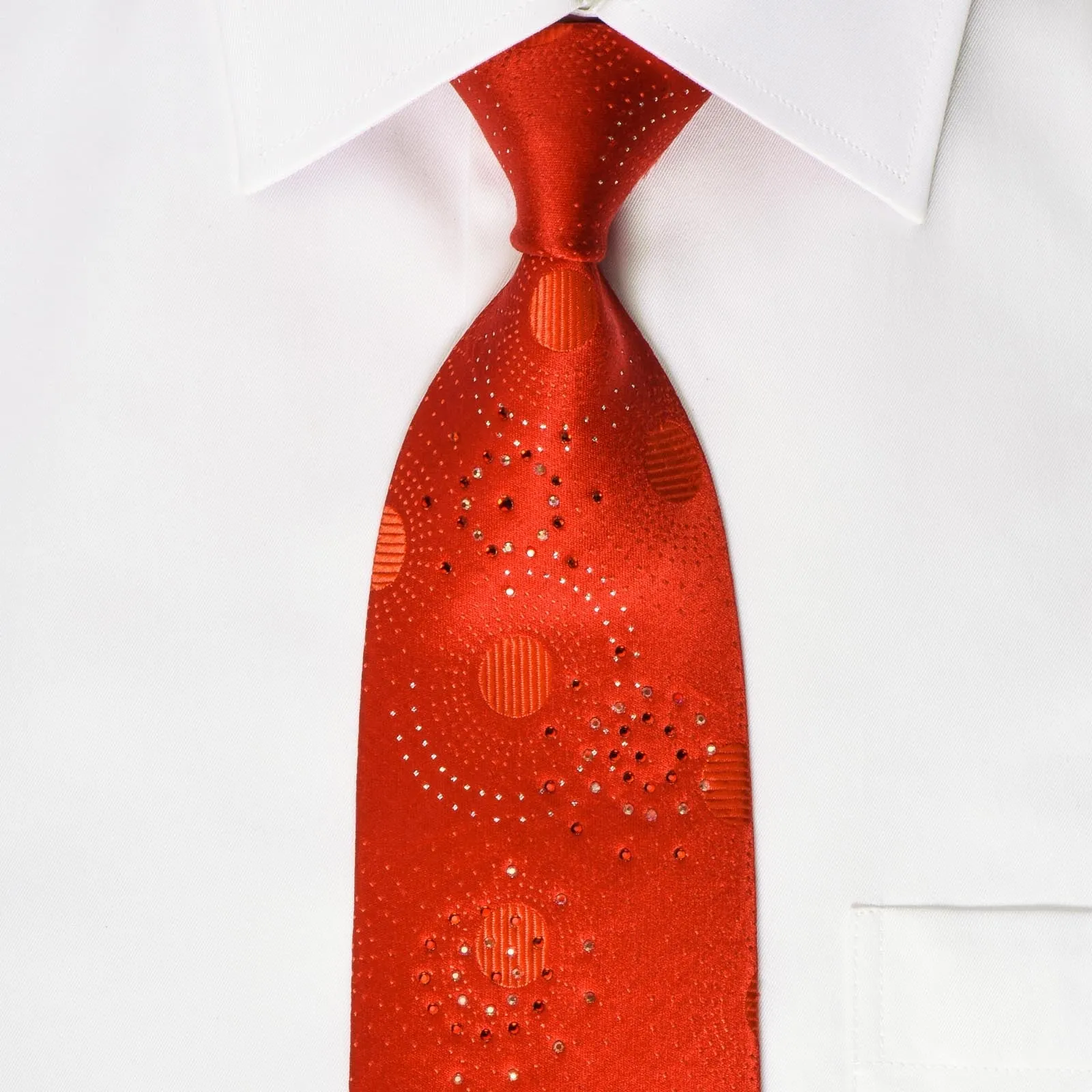 Giorgio Ferri Rhinestone Silk Tie Medallions On Red With Silver Sparkles