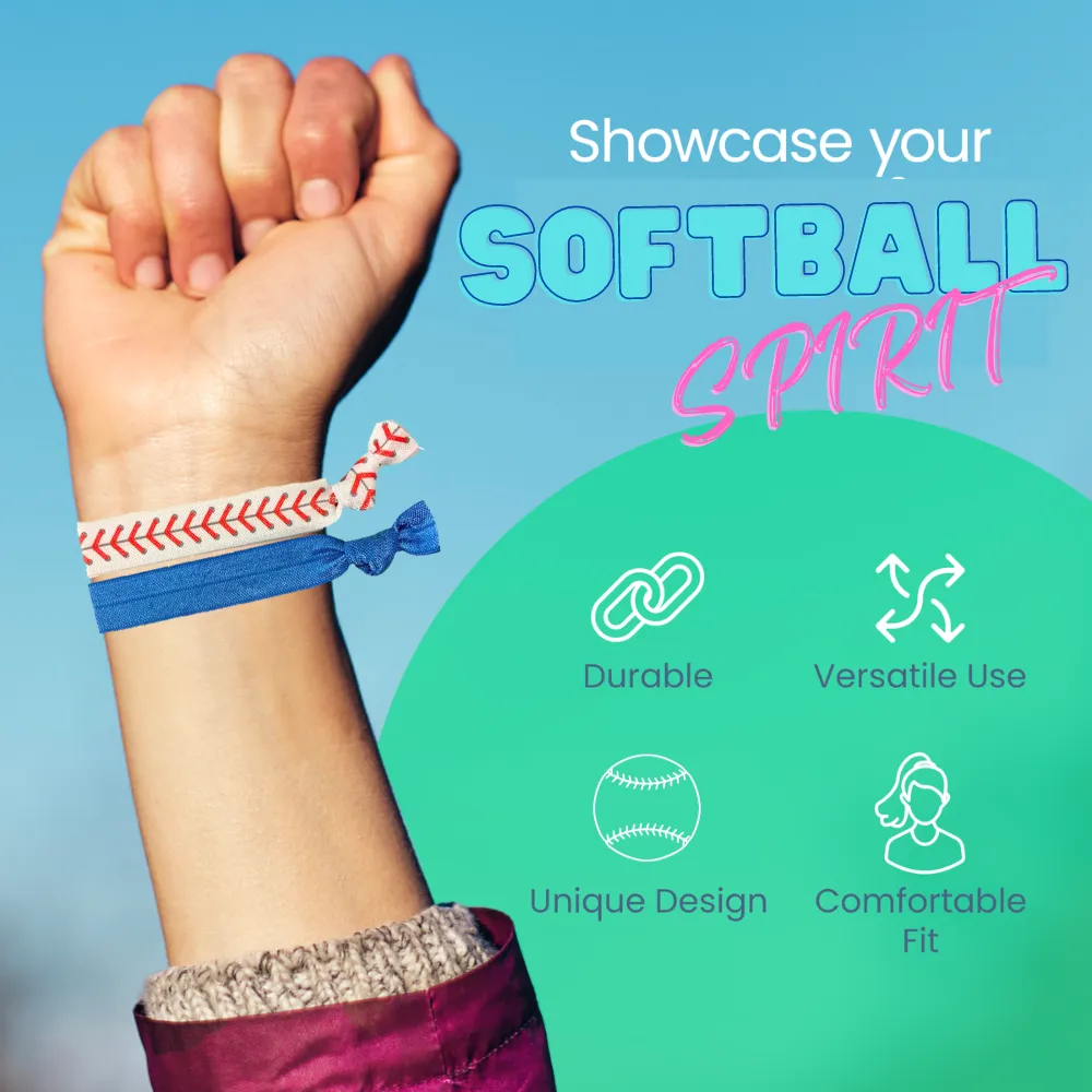Girls Baseball Hair Ties Set- Blue