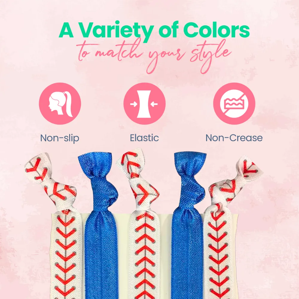 Girls Baseball Hair Ties Set- Blue