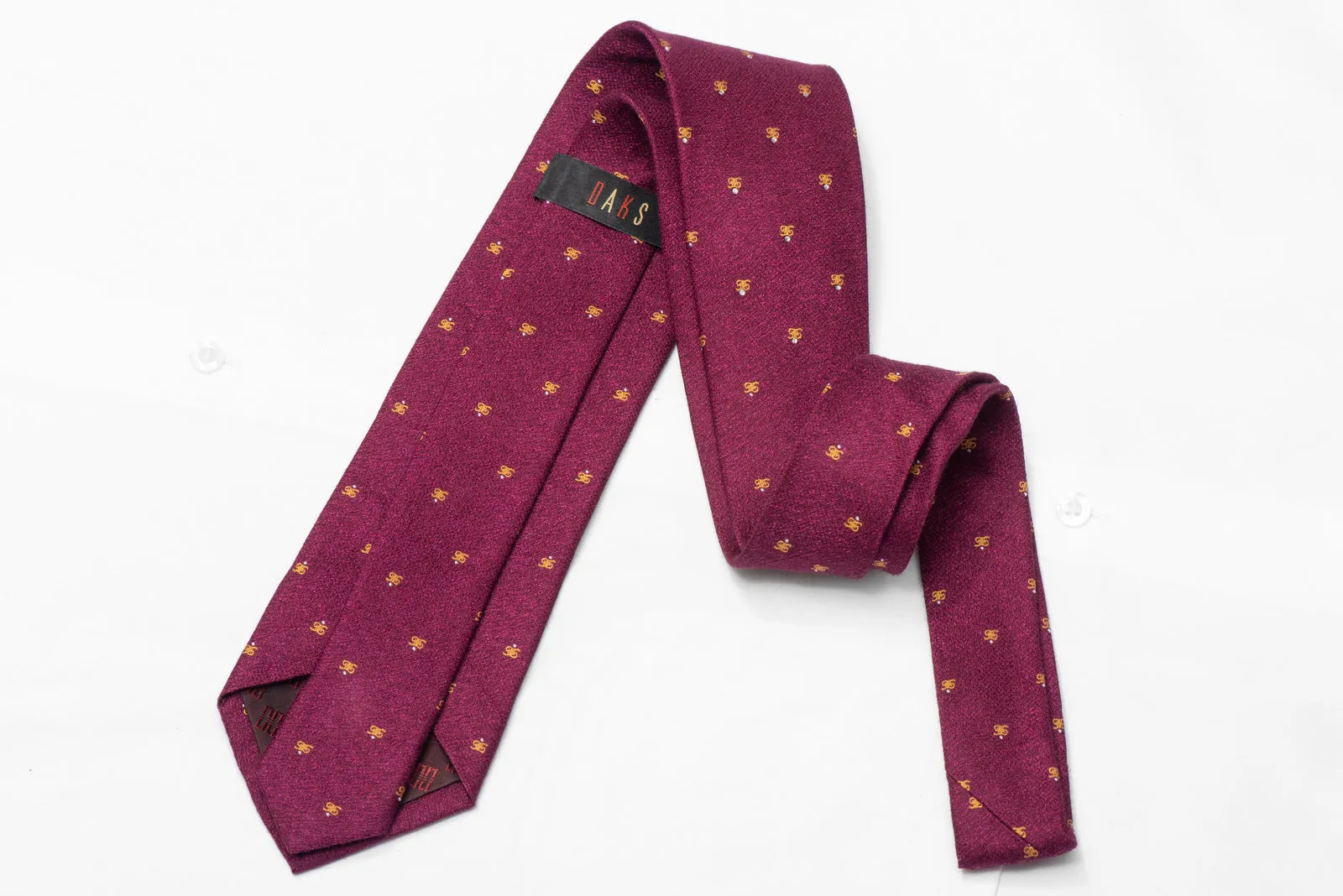 Gold Monogram On Burgundy Rhinestone Silk Necktie
