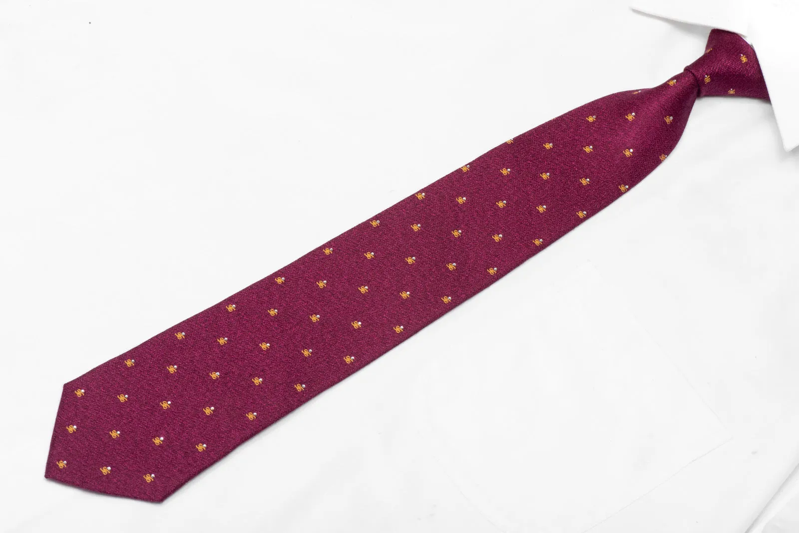 Gold Monogram On Burgundy Rhinestone Silk Necktie