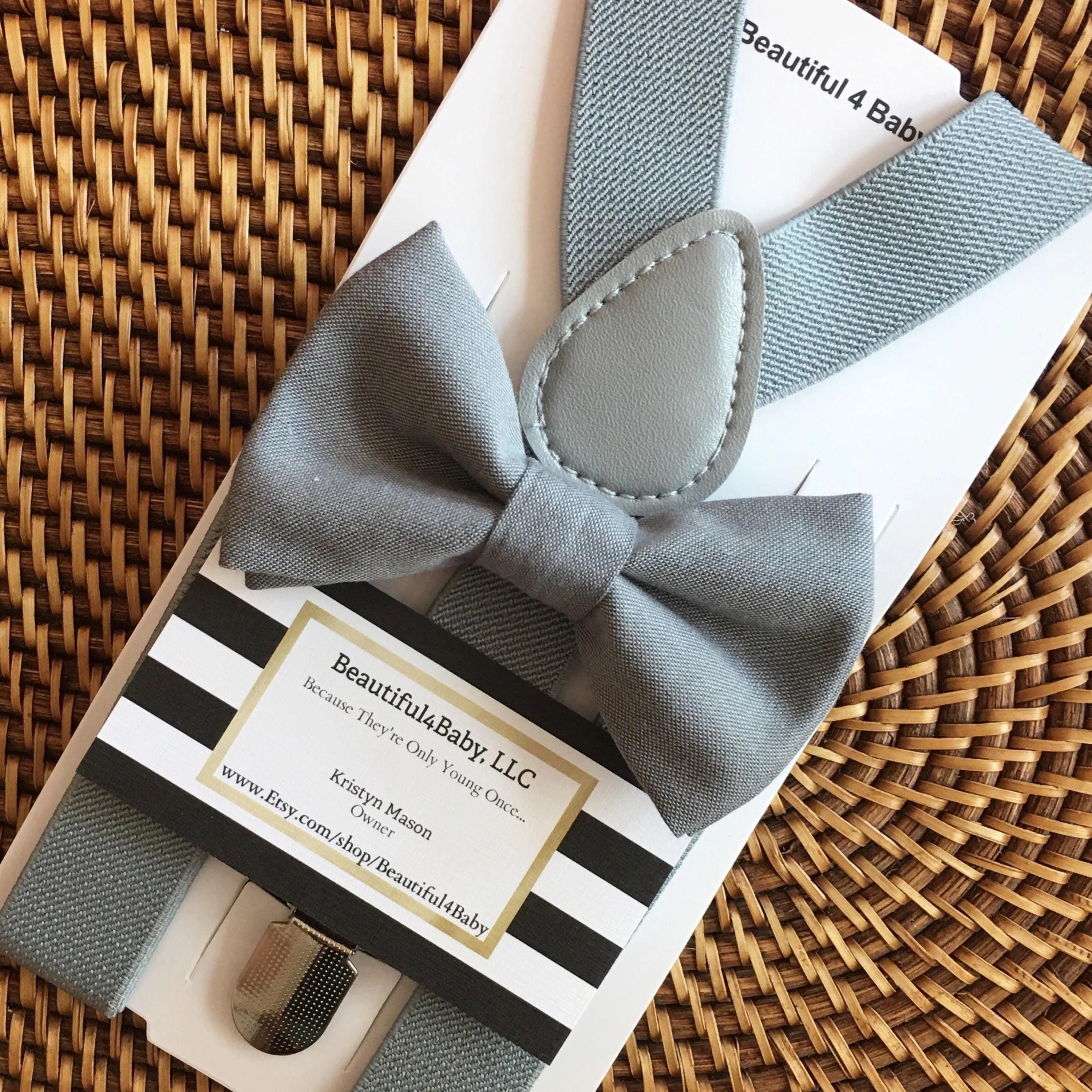 Gray Bow Tie & Light Gray Suspenders Set