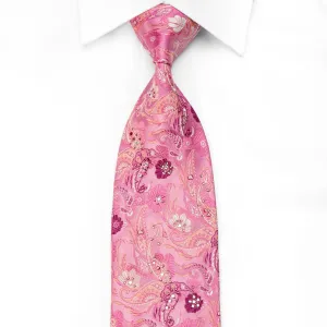 Indian Homme Men's Crystal Silk Tie Floral Paisley On Pink Sparkling With Rhinestones