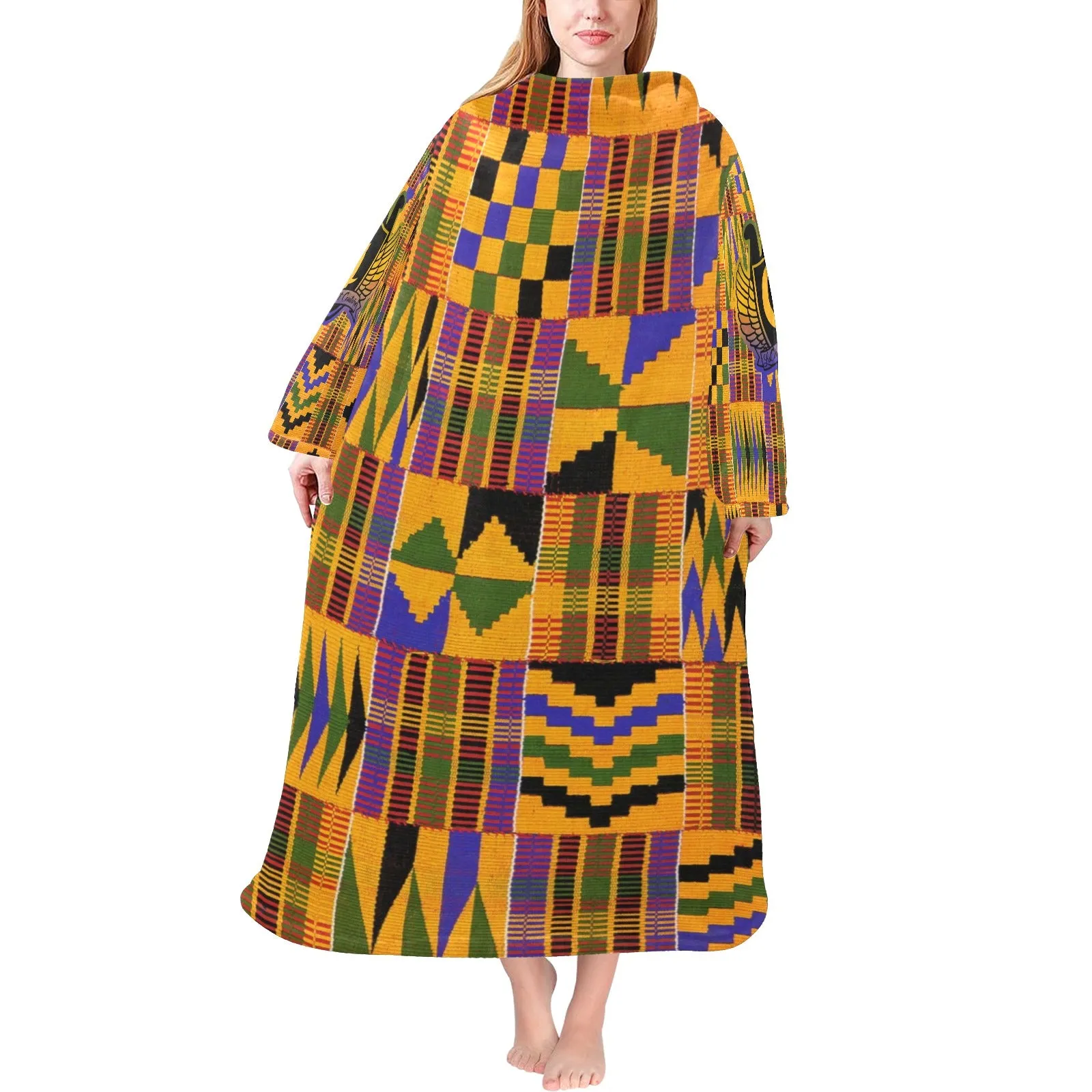 KENTE ATEF Blanket Robe with Sleeves for Adults