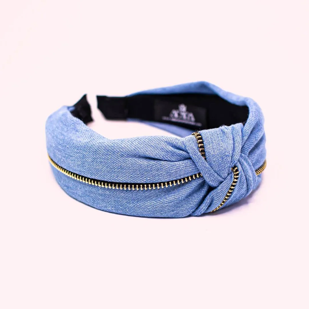 Knotted Denim with Middle Zipper Womens Headbands • Mikas Model