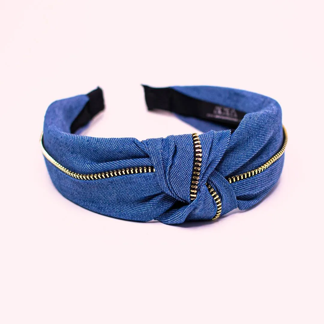 Knotted Denim with Middle Zipper Womens Headbands • Mikas Model