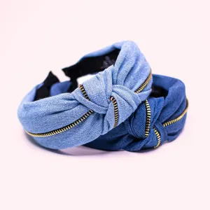 Knotted Denim with Middle Zipper Womens Headbands • Mikas Model