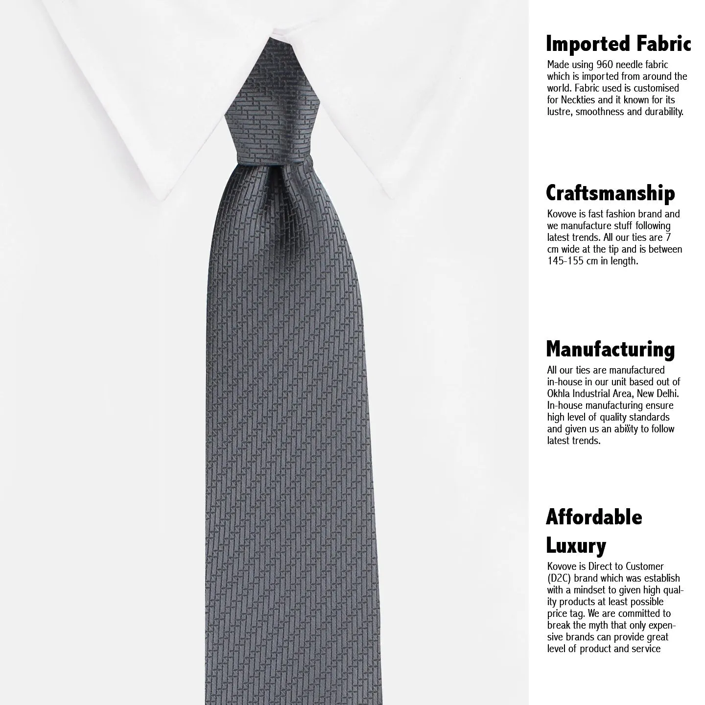 Kovove Elegant Black Solid Neck Tie For Men