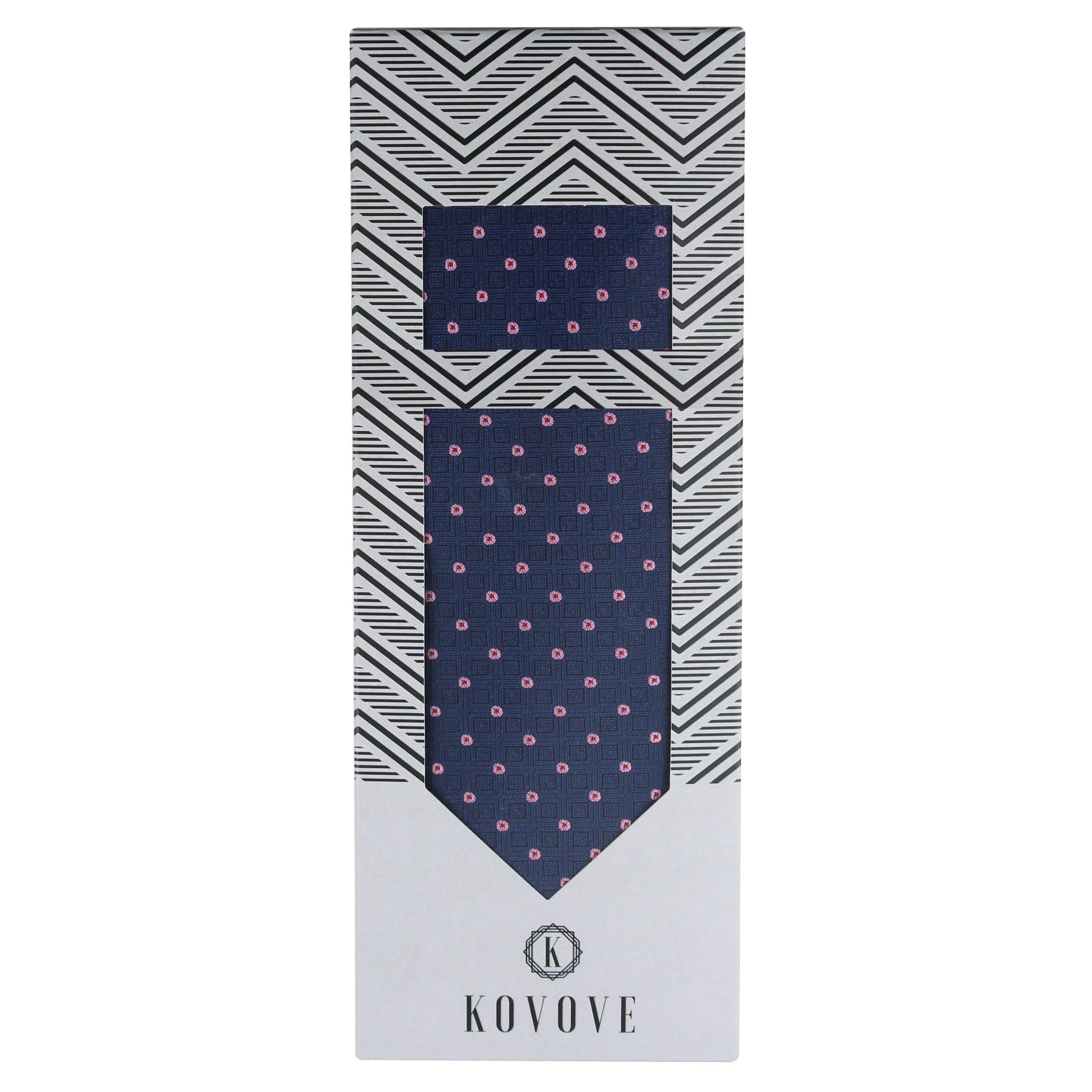 Kovove The Polka Abstract Fusion Blue Necktie and Pocket Square Gift Box