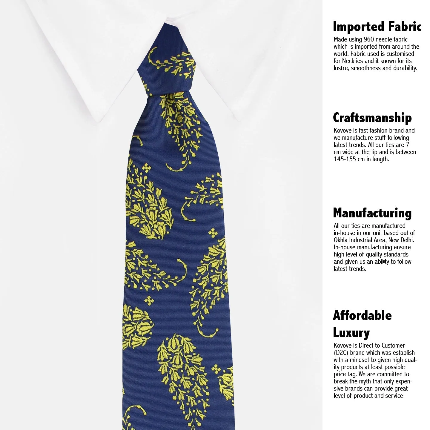 Kovove Yellow Floral Neck Tie For Men