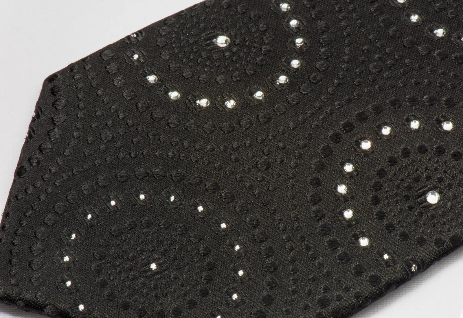 Lancetti Men's Black Rhinestone Tie Medallions On Black with Silver Sparkles