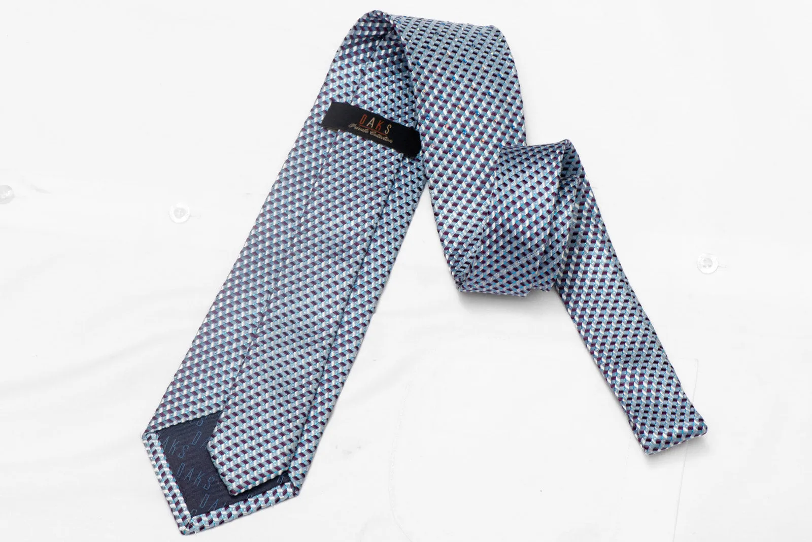 Light Blue & Purple Geometric Pattern Rhinestone Silk Necktie With Sparkles