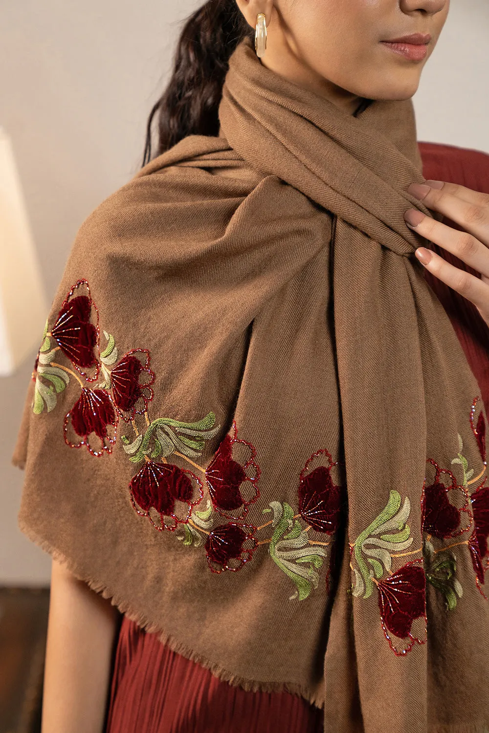 Magnolia Buds | Embroidered Wool Silk Stole