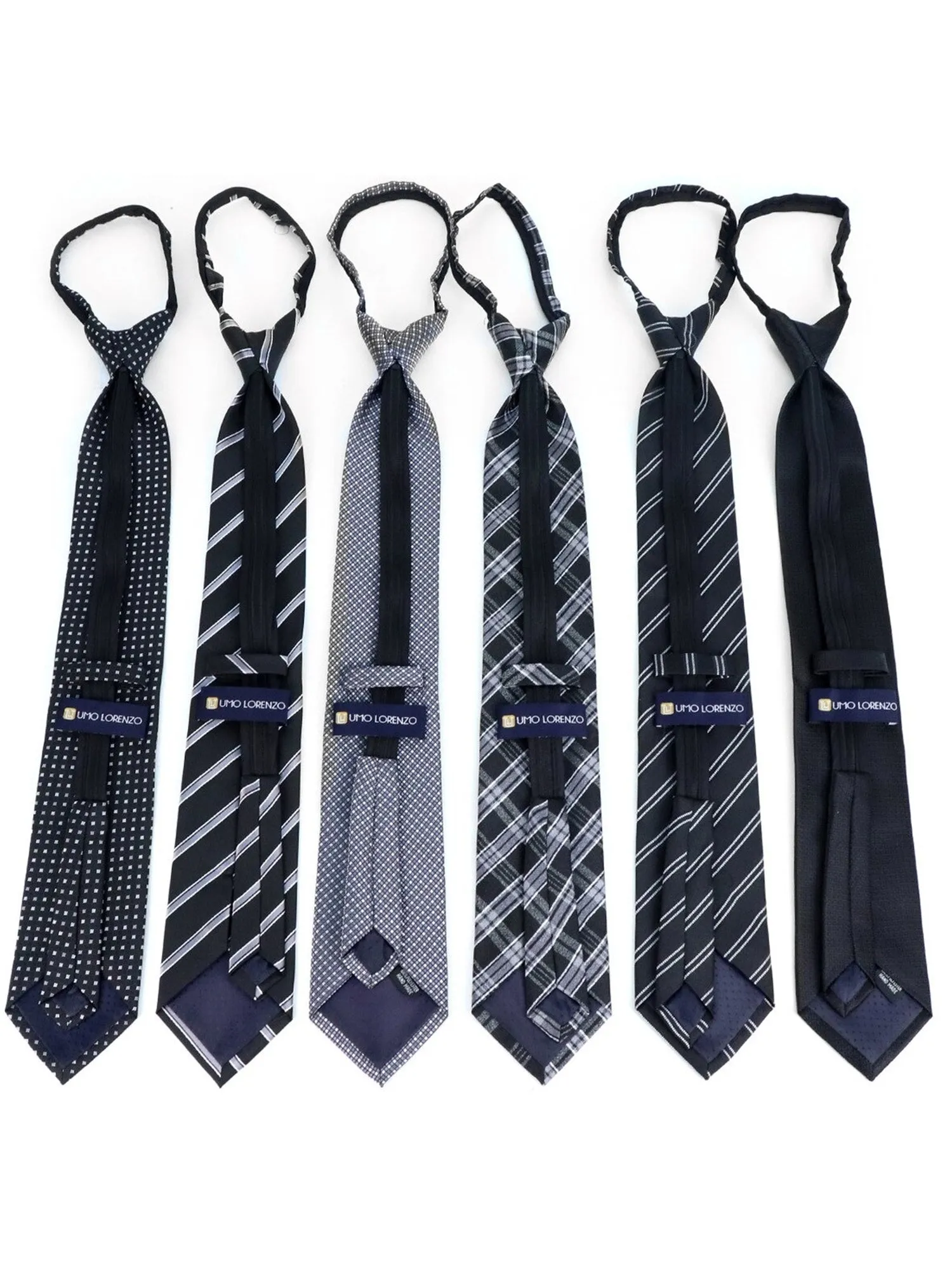 Men's 6 Pc Microfiber Classic Zipper Pre-Tied Neck Ties