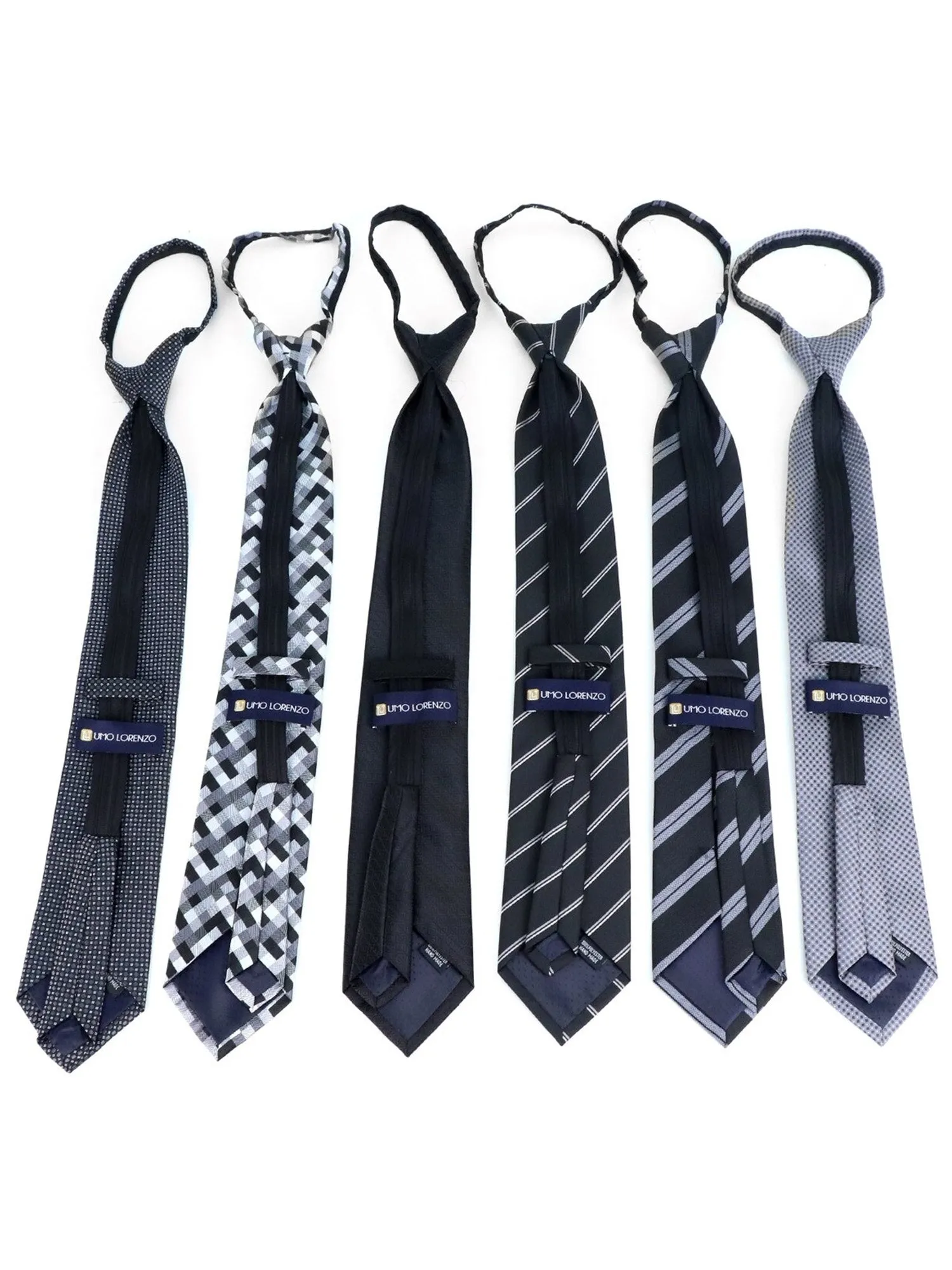 Men's 6 Pc Microfiber Classic Zipper Pre-Tied Neck Ties
