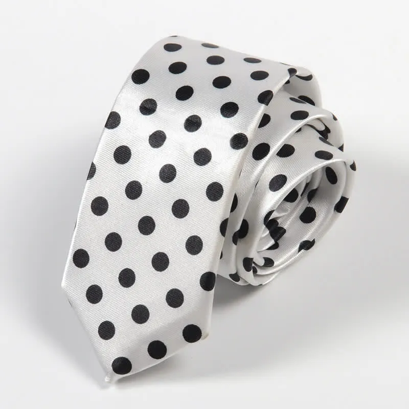 Men's Black & White Little Checks Dots Striped Necktie