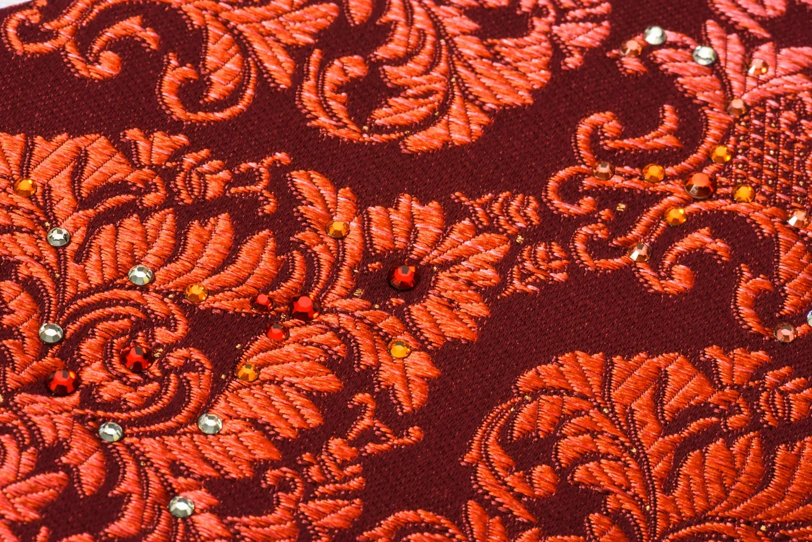 Mila Schon Rhinestone Necktie Damask On Red With Silver Sparkles