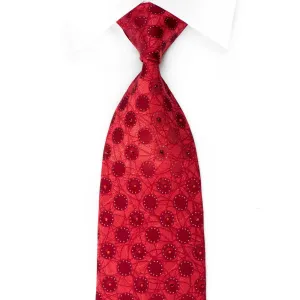 Mila Schon Rhinestone Necktie Geometric Circles On Red With Silver Sparkles